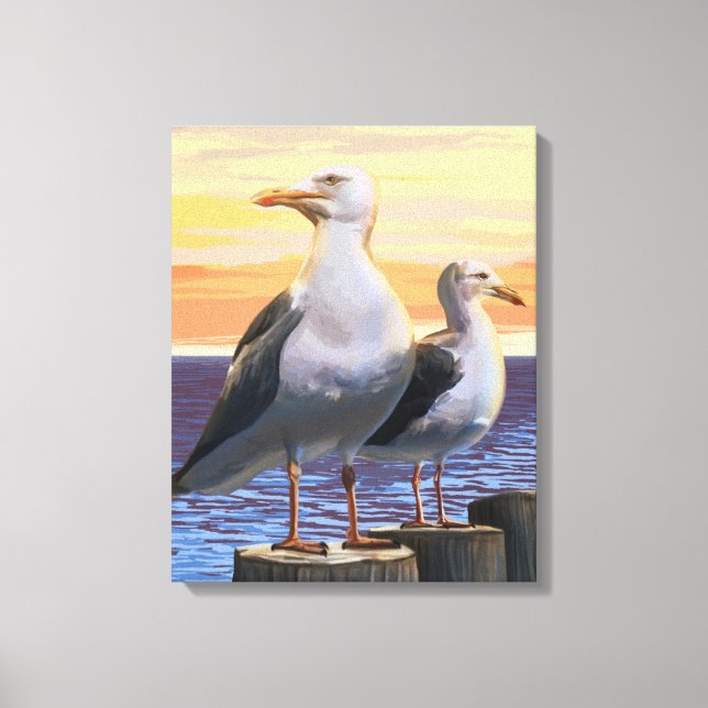 Impressão Em Tela Massachusetts Sea Gulls Scene (Frente)
