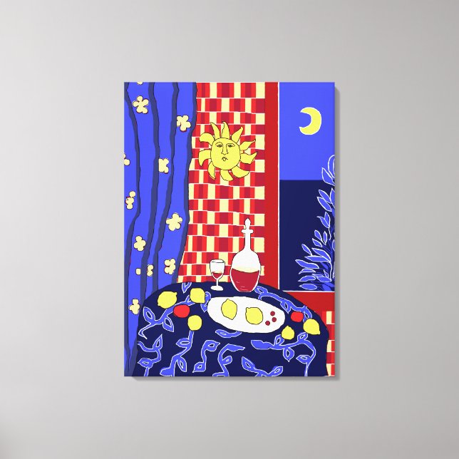 Impressão Em Tela Matisse Inspirou Azul Noite Estática Vinho (Frente)
