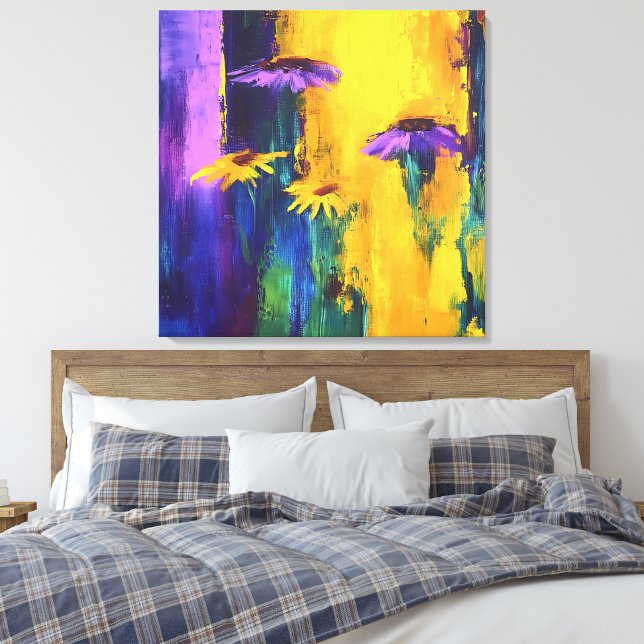 Impressão Em Tela Matizes vibrantes - Arte Floral Abstrato (Insitu(Quarto))