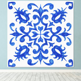 Impressão Em Tela Medaillon central redondo de azulejo azul portuguê