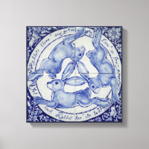 Medalhão de Azulejos de Ave de Coelho Azul e Branc