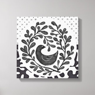 Impressão Em Tela Medalhão de Pássaros Pretos e Brancos de Wall Art