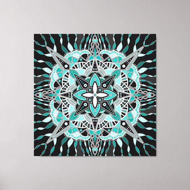 Impressão Em Tela Meditação Teal e Turquesa Mandala Abstrato (Frente)