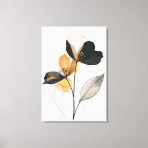 Impressão Em Tela Meia-Noite & Flor de Âmbar: Botânica Minimalista M