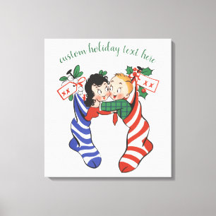 Impressão Em Tela Meias de Natal Antigas com Crianças Fofas