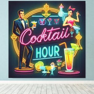 Impressão Em Tela Meio século Neon Sign Cocktail Casal