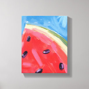 Impressão Em Tela Melancia Vermelha   Pintura de Frutas em Aquarela