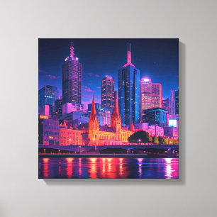 Impressão Em Tela Melbourne Austrália Skyline Night
