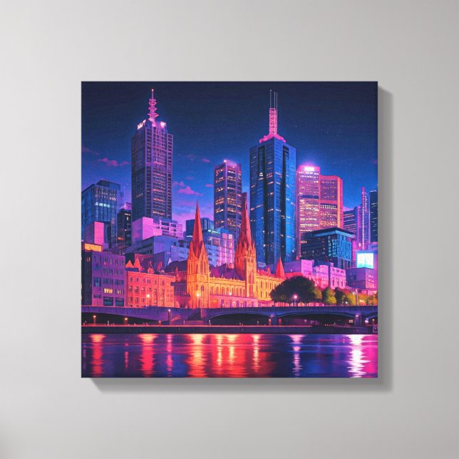 Impressão Em Tela Melbourne Austrália Skyline Night (Frente)