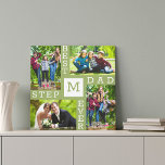 Impressão Em Tela Melhor Colagem de Fotografias Verde 4 Stepdad Ever<br><div class="desc">Canvas personalizada para Dia de os pais ou para mostrar apreciação a qualquer momento do ano. O modelo de foto é configurado para que você adicione 4 de suas fotos da família favorita e você também pode adicionar o inicial escolhido no centro. O texto diz "o melhor pai passo de...</div>