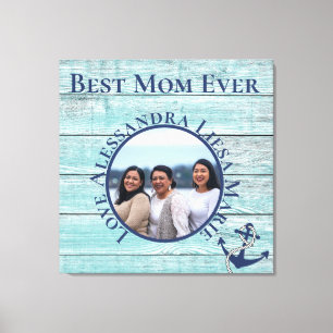 Impressão Em Tela Melhor Mãe Alguma Vez Teal Wood Anchor Marinho N