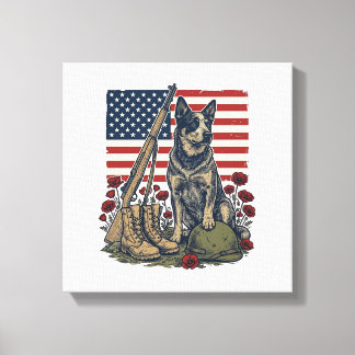 Impressão Em Tela Memorial Patriótico Blue Heeler Gravura Vintage S