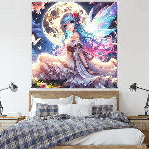 Impressão Em Tela Menina Anime Princesa Fada da Lua no Jardim