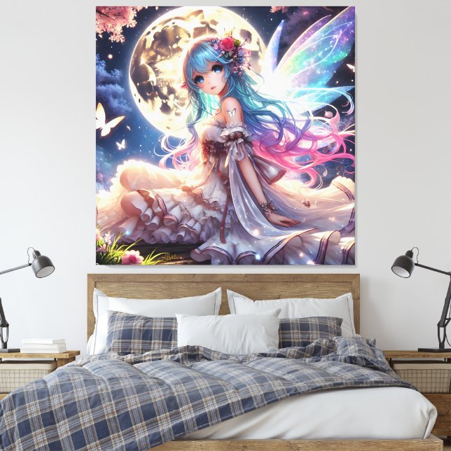 Impressão Em Tela Menina Anime Princesa Fada da Lua no Jardim (Insitu(Quarto))