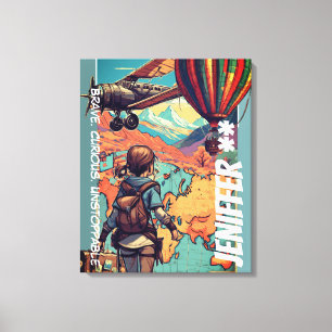 Impressão Em Tela Menina Aventureira, Tema de Viagem Personalizado