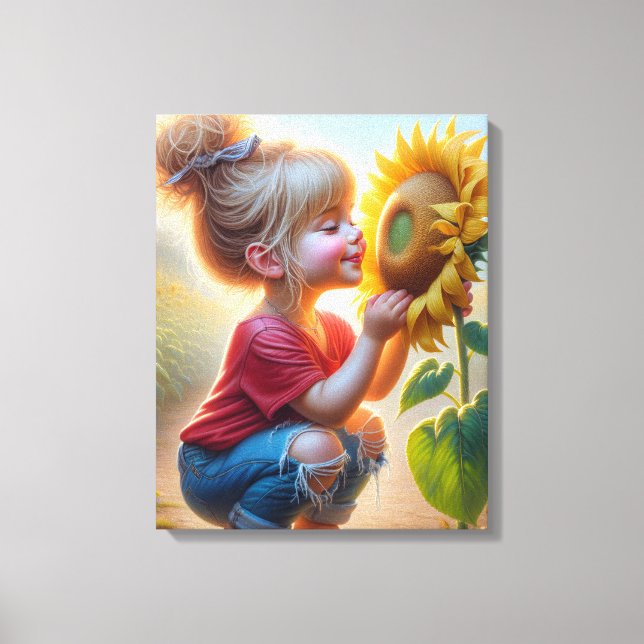 Impressão Em Tela Menina Com Girassol (Frente)