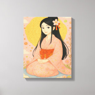 Impressão Em Tela Menina Elegante no Quimono – Arte de Parede em Est