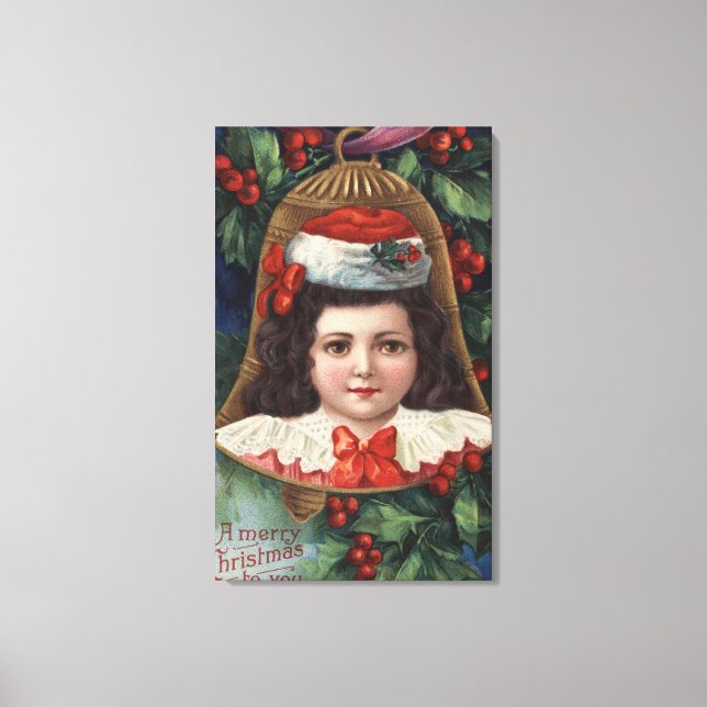 Impressão Em Tela Menina em Santa Hat em Bell (Frente)