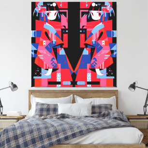 Impressão Em Tela Menina Japonesa Abstrata Moderna – Kimono Geométri