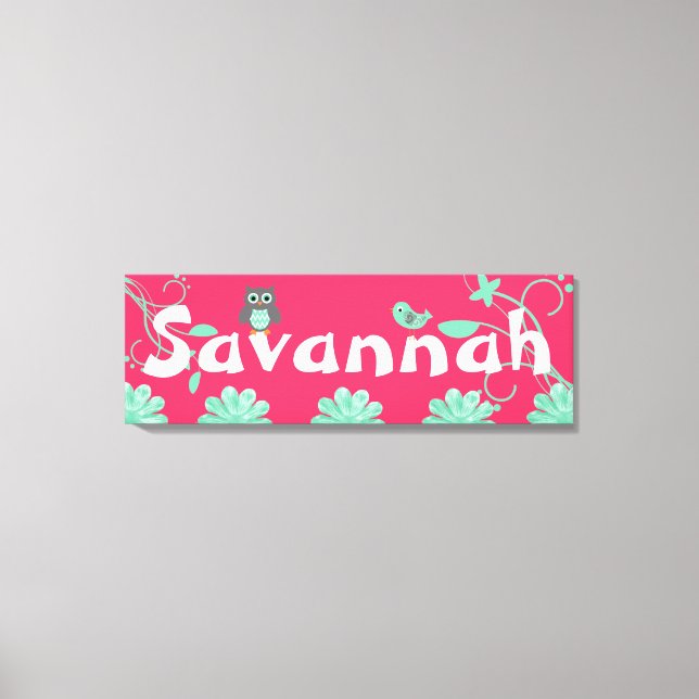 Impressão Em Tela Meninas de nome personalizado cor-de-rosa-quente C (Frente)