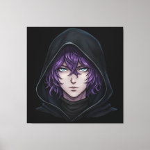 Menino Anime com Capuz Escuro e Cabelo Roxo