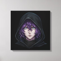 Menino Anime com Capuz Escuro e Cabelo Roxo