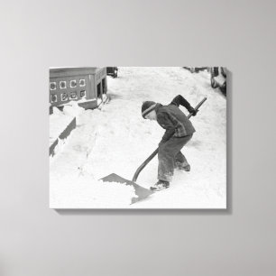 Impressão Em Tela Menino Removendo Neve, 1940