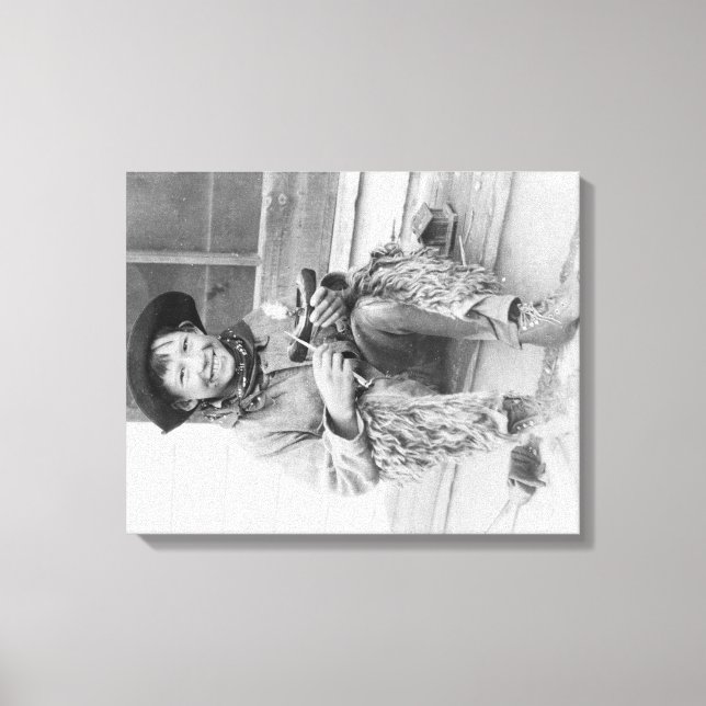 Impressão Em Tela Menino Vestido como Cowboy com Brinquedos (Frente)