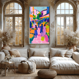 Impressão Em Tela Mercado Callejero: Arte Favista Vibrante