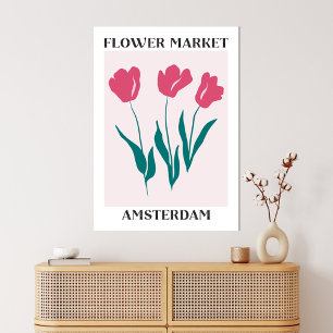 Impressão Em Tela Mercado de Flores Amsterdam Tulipas Rosa Floral