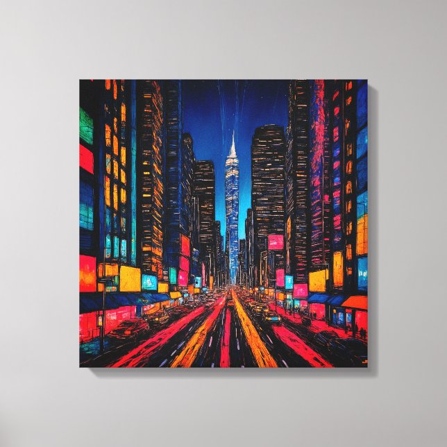 Impressão Em Tela Metrópole Prisma Neon (Frente)