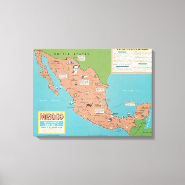 Impressão Em Tela México - Mapa do Muro em Foco (Frente)