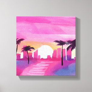 Impressão Em Tela Miami em Rosa   Pintura em Aquarela Brilhante