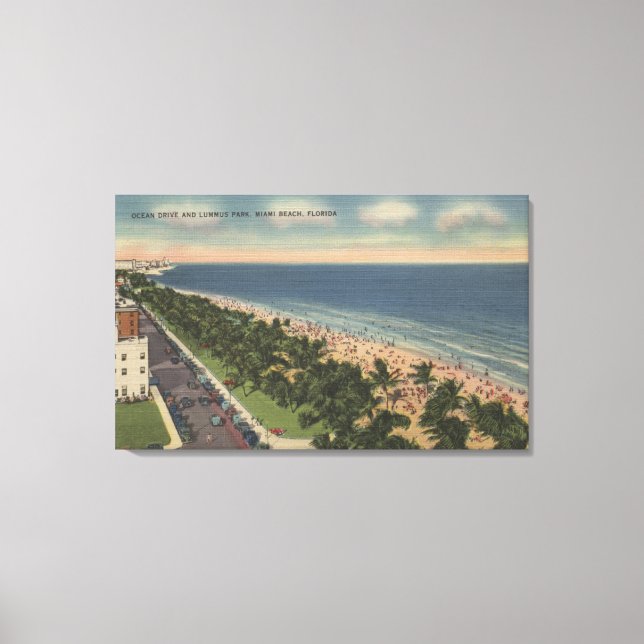 Impressão Em Tela Miami, FL - Ocean Drive e Lummus Park (Frente)