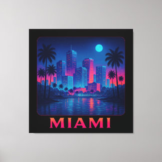 Impressão Em Tela Miami Moonrise - Linha do Céu Neon