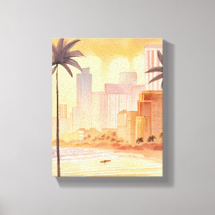 Impressão Em Tela Miami Sunrise   Pintura de Paisagem Urbana em Aqua