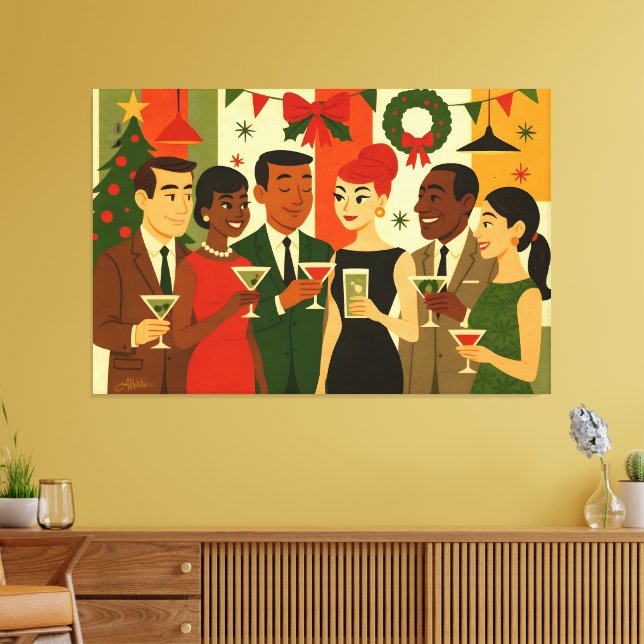 Impressão Em Tela Mid Century 60s Christmas Office Cocktail Party (Insitu(Sala de estar))
