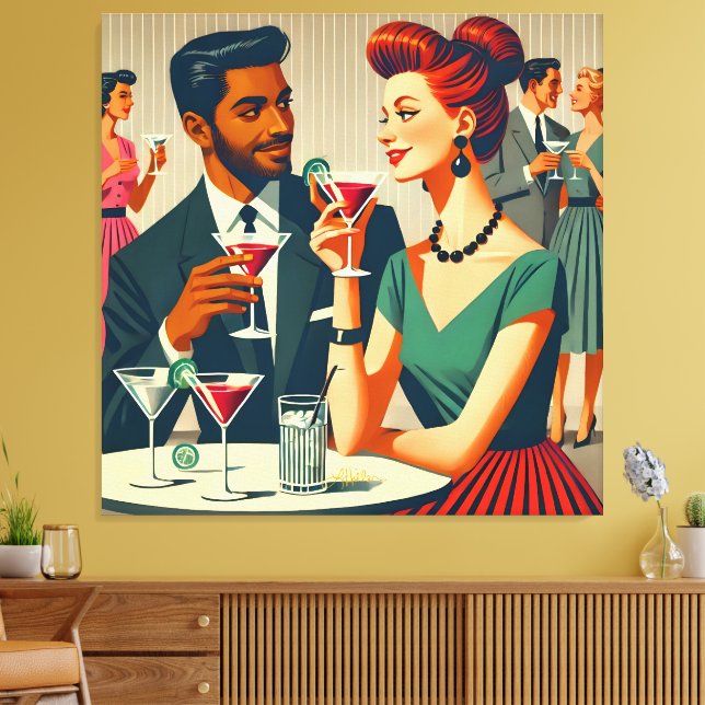 Impressão Em Tela Mid Century Cocktail Party Couples - First Date (Insitu(Sala de estar))
