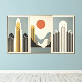 Impressão Em Tela Mid Century Modern Art Mountain Lake Sunrise