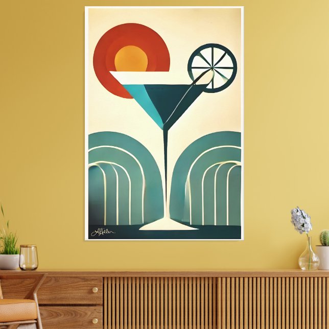 Impressão Em Tela Mid Century Modern Art Mountain Sunrise Martini (Insitu(Sala de estar))