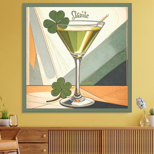 Impressão Em Tela Mid Century Modern Art Shamrock Martini Sláinte!  (Insitu(Sala de estar))