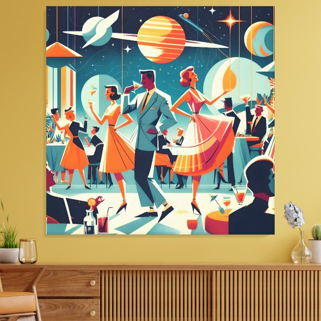 Impressão Em Tela Mid Century Space Age Cocktail Party (Insitu(Sala de estar))