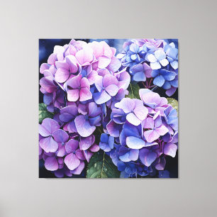 Impressão Em Tela Midnight Garden Violet Hydrangea Watercolor