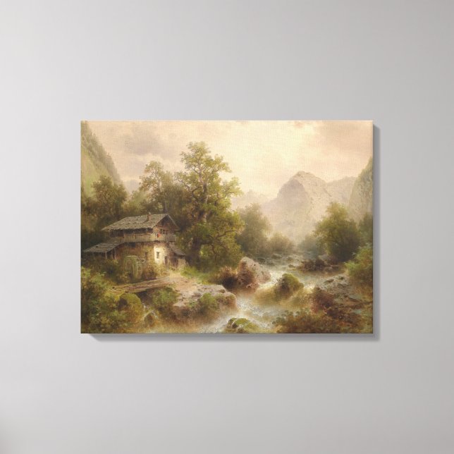 Impressão Em Tela Mill on a Mountain Stream (por Albert Rieger) (Frente)