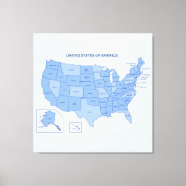 Impressão Em Tela Minimal Blue United States Map Illustration