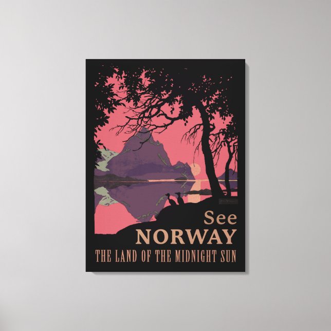 Impressão Em Tela Minimalist Norway Sunset Poster - Mountain Fjord (Frente)