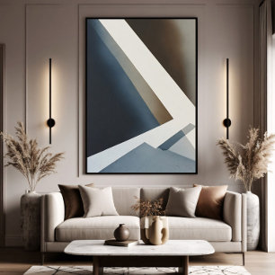 Impressão Em Tela Minimalista Abstrato Azul Cinza Bege