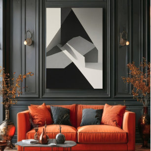 Impressão Em Tela Minimalista Abstrato Preto Branco Cinza