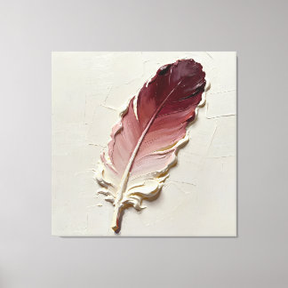Impressão Em Tela Minimalista Pena Burgundy Texturizada Pintura a Ól