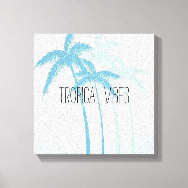 Impressão Em Tela Mint Blue Tropical Palm Trees (Frente)
